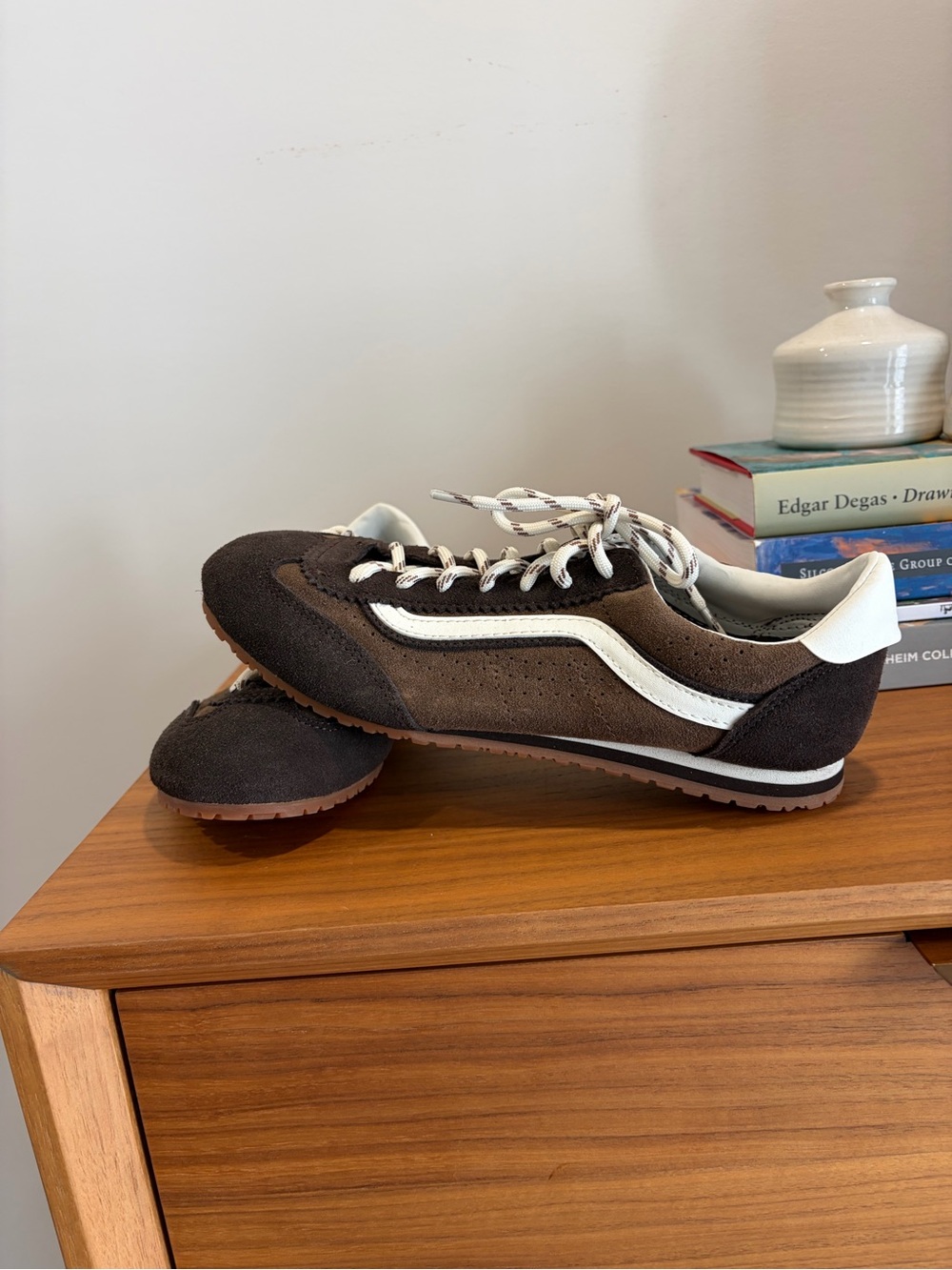 Vans Brown Suede Retro Runner Sneakers with White Stripe